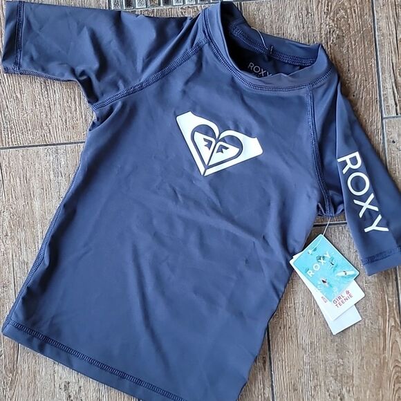 ROXY Whole Hearted SS  Rashguard navy blue little girls size 5 - Picture 1 of 4